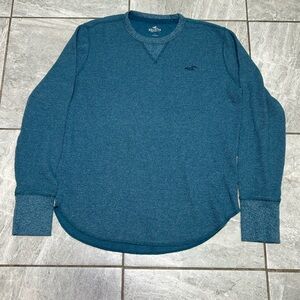 Hollister Youth Large Teal Waffle Knit Thermal Crewneck Logo